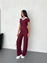 Ottoman Kumaş Beyaz Gömlek Yaka Takım S4142 Bordo (Beden: L) - Görsel 6