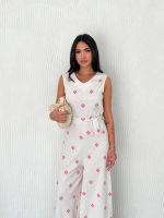 Sırt Dekolteli Keten Beyaz Tulum S1036 (Beden: M) - Görsel 3