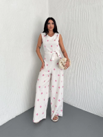 Sırt Dekolteli Keten Beyaz Tulum S1036 (Beden: M) - Görsel 7