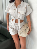 Gömlek Şort Keten Takım S1052-1056 Beyaz (Beden: L) - Görsel 2