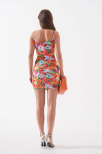 Kadın İnce Askılı Desenli Elbise S8105 Turuncu (Beden: S) - Görsel 2