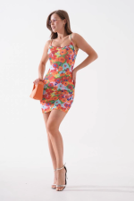 Kadın İnce Askılı Desenli Elbise S8105 Turuncu (Beden: S) - Görsel 3