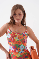 Kadın İnce Askılı Desenli Elbise S8105 Turuncu (Beden: S) - Görsel 8