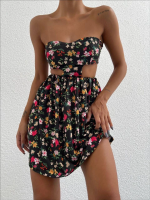 Straplez Elbise Baskılı Siyah (Beden: L) - Görsel 3