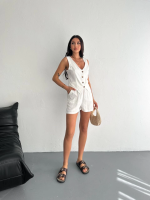 Kadın Keten Şort Yelek Takım S3461 Krem (Beden: L) - Görsel 7