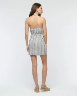 Kuşaklı Çizgili Mini Keten Elbise Gri (Beden: L) - Görsel 3