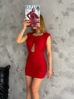 Pencereli Mini Mikro Elbise S3843 Kırmızı (Beden: Xl) - Görsel 3