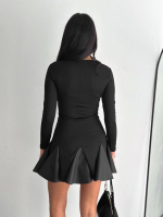 Eteği Kloş Crep Mini Elbise S1267 Siyah (Beden: L) - Görsel 4