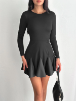 Eteği Kloş Crep Mini Elbise S1267 Siyah (Beden: L)