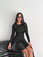 Eteği Kloş Crep Mini Elbise S1267 Siyah (Beden: L) - Görsel 2