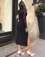 Kadın Tül Detaylı Midi Boy Yırtmaçlı Elbise Siyah (Beden: S) - Görsel 3