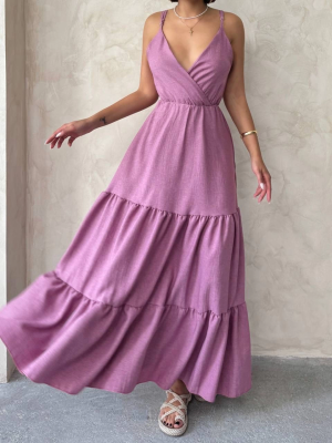 Fırfırlı Katlı Elbise S255049 Gül (Beden: M)