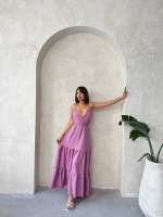 Fırfırlı Katlı Elbise S255049 Gül (Beden: M) - Görsel 2