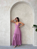 Fırfırlı Katlı Elbise S255049 Gül (Beden: L) - Görsel 4