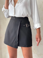 Kadın Tokalı Şort Etek Siyah S25449 (Beden: L)