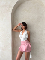 Valonlu Fırfırlı Şort S24683 Pudra (Beden: L) - Görsel 3