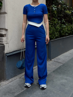 Düğme Yakalı Saks Alt Üst Takım S3943 (Beden: S)