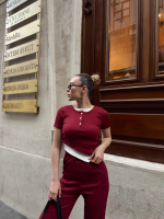 Düğme Yakalı Bordo Alt Üst Takım S3943 (Beden: S) - Görsel 2