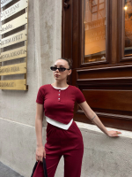 Düğme Yakalı Bordo Alt Üst Takım S3943 (Beden: S) - Görsel 4