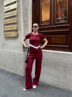 Düğme Yakalı Bordo Alt Üst Takım S3943 (Beden: M)