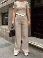 Düğme Yakalı Bej Alt Üst Takım S3943 (Beden: M)