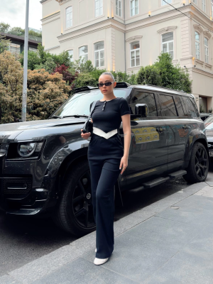 Düğme Yakalı Siyah Alt Üst Takım S3943 (Beden: L)