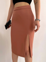 Uzun Midi Boy Yırtmaçlı Etek Somon S24907 (Beden: M)