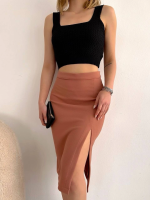 Uzun Midi Boy Yırtmaçlı Etek Somon S24907 (Beden: M) - Görsel 3