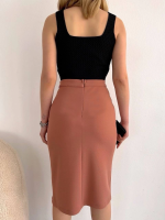 Uzun Midi Boy Yırtmaçlı Etek Somon S24907 (Beden: L) - Görsel 2