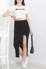 Nakışlı Etekli Takım Siyah Beyaz S3899 Siyan (Beden: S) - Görsel 7