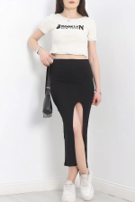 Nakışlı Etekli Takım Siyah Beyaz S3899 Siyan (Beden: L)