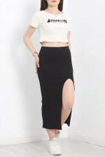 Nakışlı Etekli Takım Siyah Beyaz S3899 Siyan (Beden: L) - Görsel 2