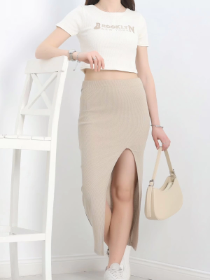 Nakışlı Etekli Takım Bej Beyaz S3899 (Beden: L)