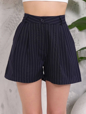 Çizgili Düğmeli Şort Siyah S2551251 (Beden: L)