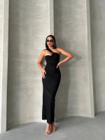 Krinkıl Tek Omuz Uzun Elbise Siyah S25455 (Beden: Xl)