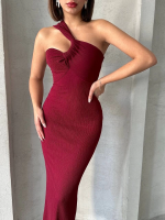 Krinkıl Tek Omuz Uzun Elbise Bordo S25455 (Beden: M) - Görsel 8