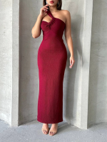 Krinkıl Tek Omuz Uzun Elbise Bordo S25455 (Beden: L) - Görsel 4