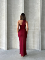 Krinkıl Tek Omuz Uzun Elbise Bordo S25455 (Beden: L) - Görsel 3