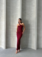 Krinkıl Tek Omuz Uzun Elbise Bordo S25455 (Beden: L) - Görsel 7