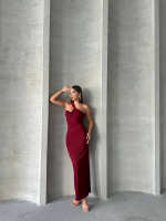 Krinkıl Tek Omuz Uzun Elbise Bordo S25455 (Beden: L) - Görsel 5