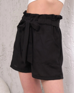 Kuşaklı Keten Şort Siyah S255265 (Beden: M) - Görsel 4