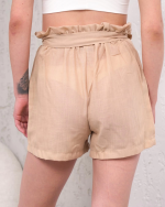 Kuşaklı Keten Şort Bej S255265 (Beden: S) - Görsel 3