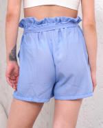 Kuşaklı Keten Şort Mavi S255265 (Beden: M) - Görsel 3