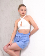 Kuşaklı Keten Şort Mavi S255265 (Beden: M) - Görsel 4