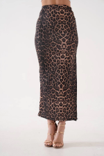 Uzun Yırtmaçlı İnce Kumaş Etek Leopar Siyah (Beden: S) - Görsel 8