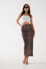Uzun Yırtmaçlı İnce Kumaş Etek Leopar Siyah (Beden: S) - Görsel 5