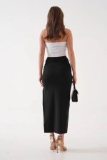 Uzun Yırtmaçlı İnce Kumaş Etek Siyah (Beden: S) - Görsel 5