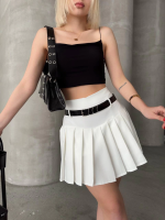 Kemerli Piliseli Şort Etek Beyaz S25305 (Beden: S) - Görsel 4