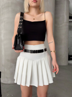 Kemerli Piliseli Şort Etek Beyaz S25305 (Beden: M) - Görsel 5