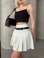 Kemerli Piliseli Şort Etek Beyaz S25305 (Beden: Xl) - Görsel 3